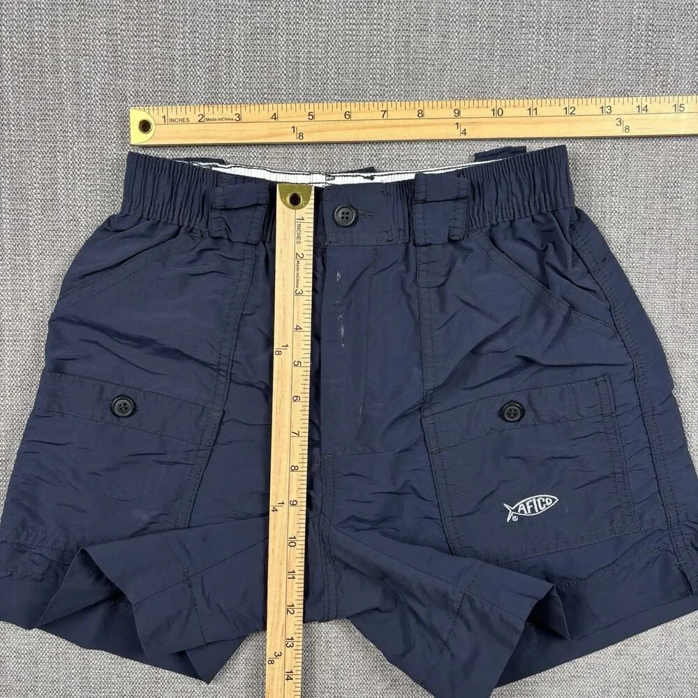 AFTCO Fishing Shorts Men's 28 Navy Blue 5.5” Inseam Cargo Pockets Outdoor Nylon